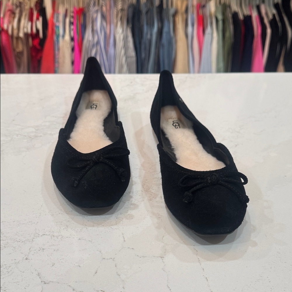 UGG Black Women's Flats with Bow Accent